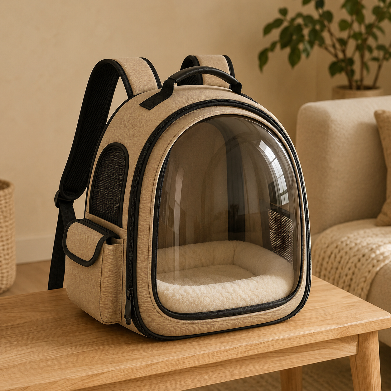 Transparent Bubble Pet Carrier Backpack for Cats & Small Dogs – Breathable Travel Backpack with Clear Window, Soft Plush Interior, Side Ventilation & Padded Shoulder Straps