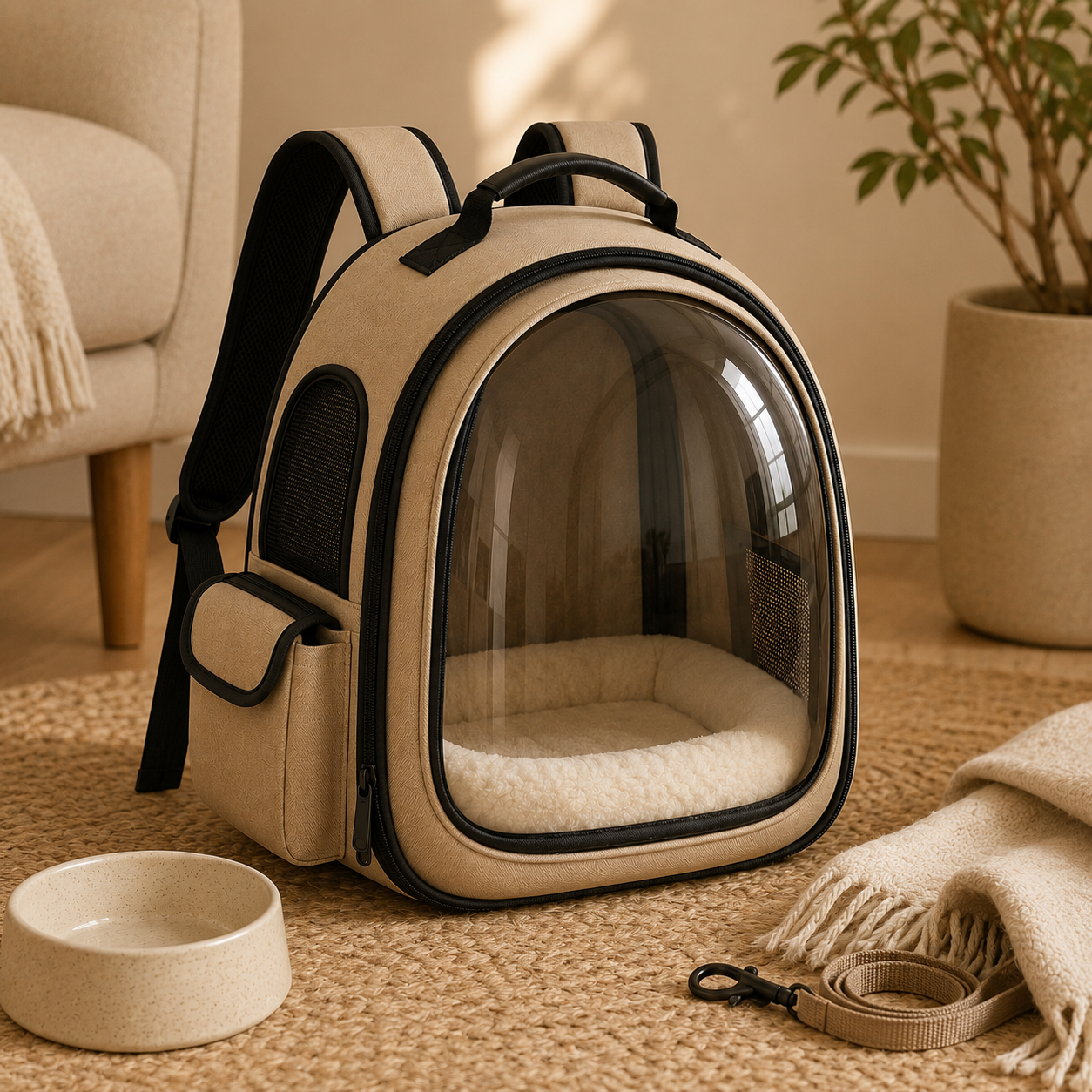 Transparent Bubble Pet Carrier Backpack for Cats & Small Dogs – Breathable Travel Backpack with Clear Window, Soft Plush Interior, Side Ventilation & Padded Shoulder Straps