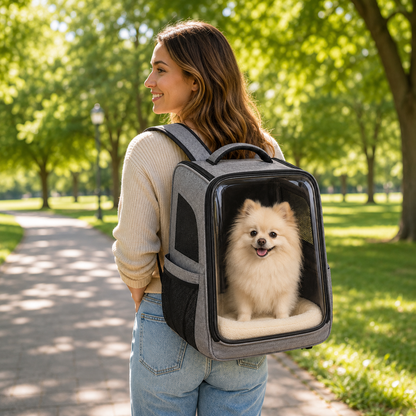 Clear View Pet Carrier Backpack – Breathable Travel Backpack for Small Dogs & Cats with Ventilated Mesh Panels & Soft Comfort Pad