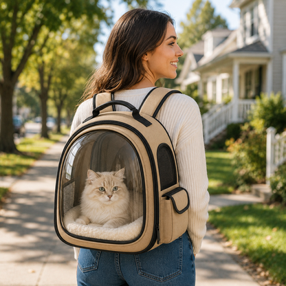 Transparent Bubble Pet Carrier Backpack for Cats & Small Dogs – Breathable Travel Backpack with Clear Window, Soft Plush Interior, Side Ventilation & Padded Shoulder Straps