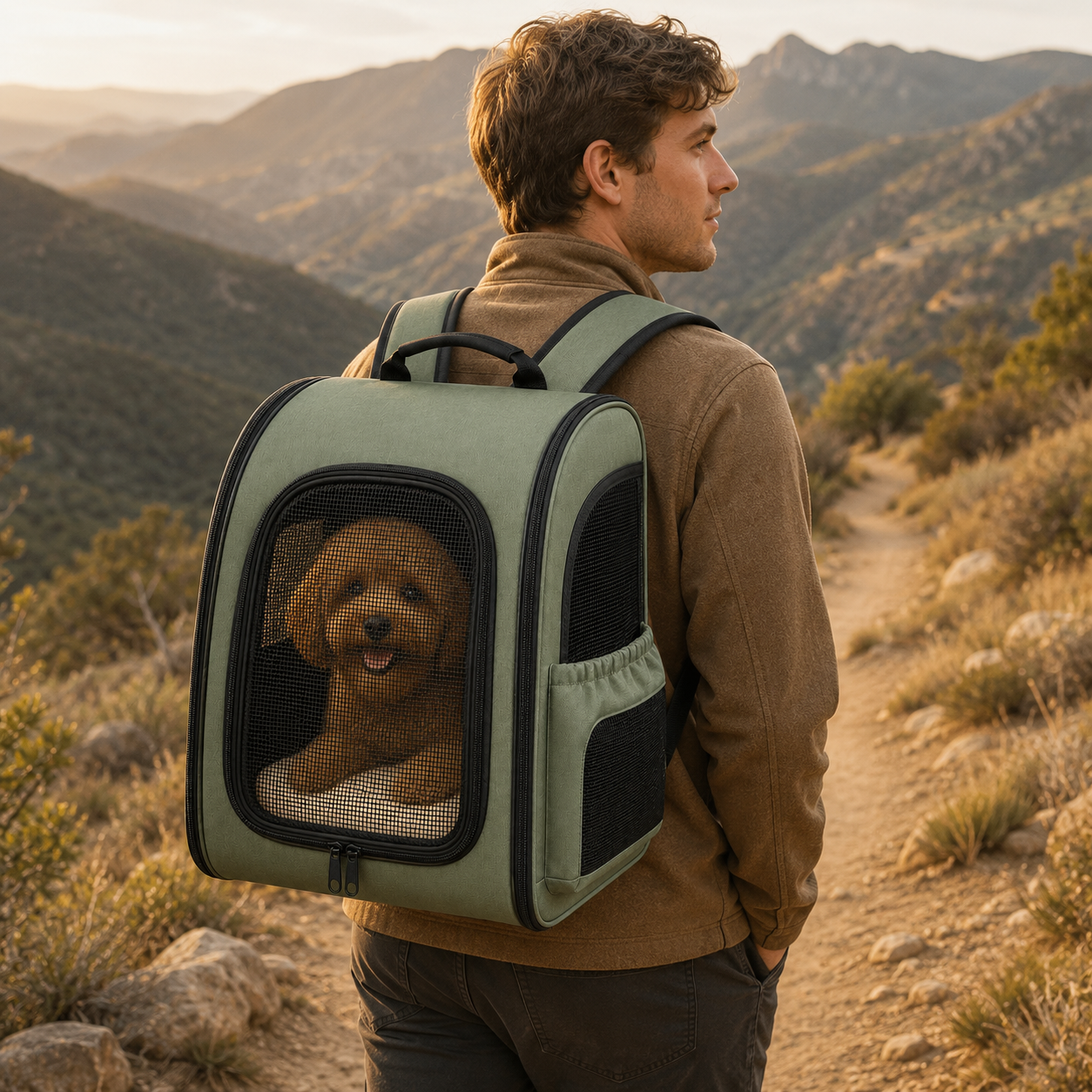 Sage Green Breathable Pet Carrier Backpack for Cats & Small Dogs – Soft Travel Backpack with Mesh Window, Ventilated Side Panels, Plush Cushion & Padded Shoulder Straps