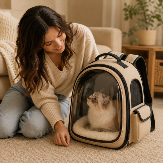 Transparent Bubble Pet Carrier Backpack for Cats & Small Dogs – Breathable Travel Backpack with Clear Window, Soft Plush Interior, Side Ventilation & Padded Shoulder Straps